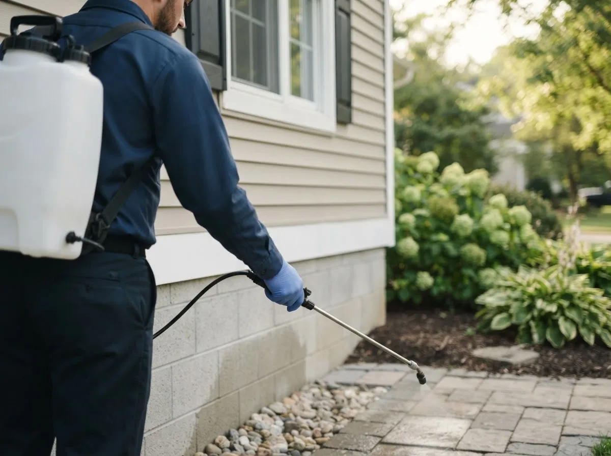 Pest control technician inspecting a home in Robstown, TX